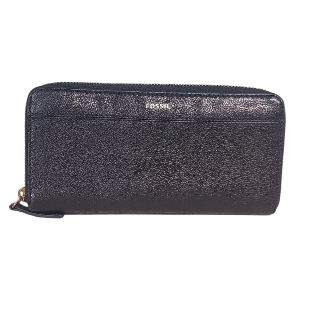Fossil Tiegan Leather Clutch Wallet Black Great Condition GUC